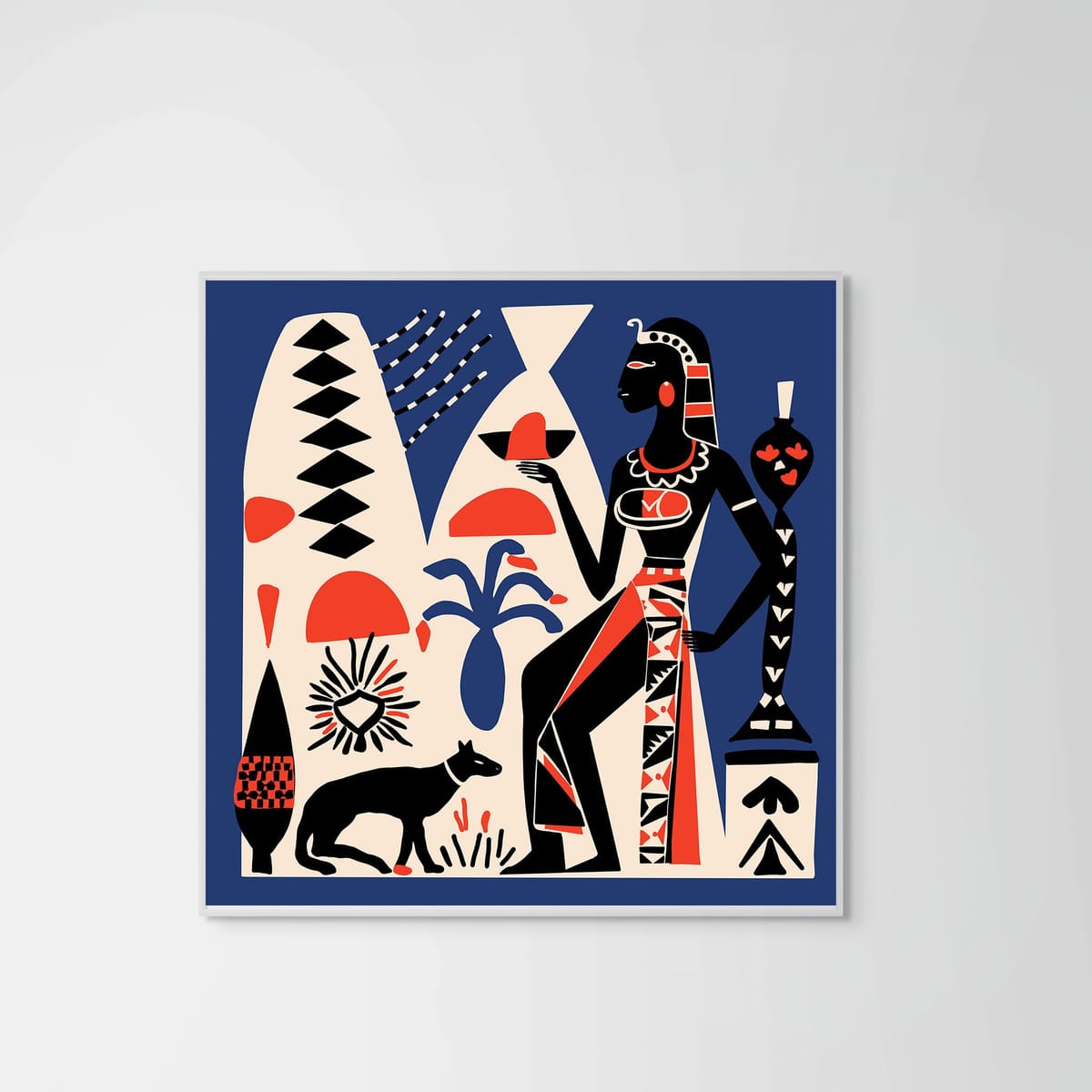 Pharaoh Magic Blue – white frame – no mount – Fringe Art Studio- Wall Art- Cairo Egypt