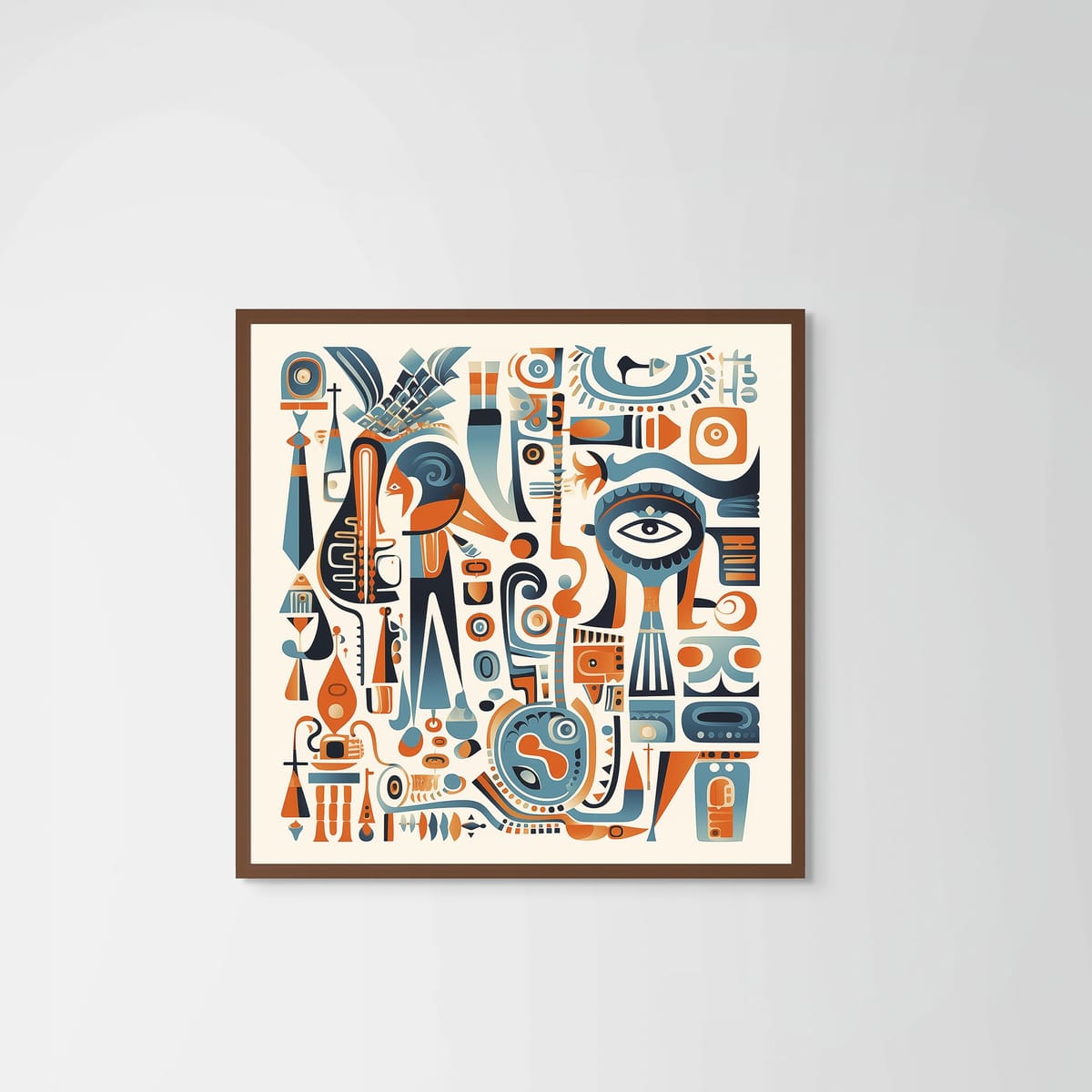 Abstract Totems – dark wood frame – no mount – Fringe Art Studio- Wall Art- Cairo Egypt