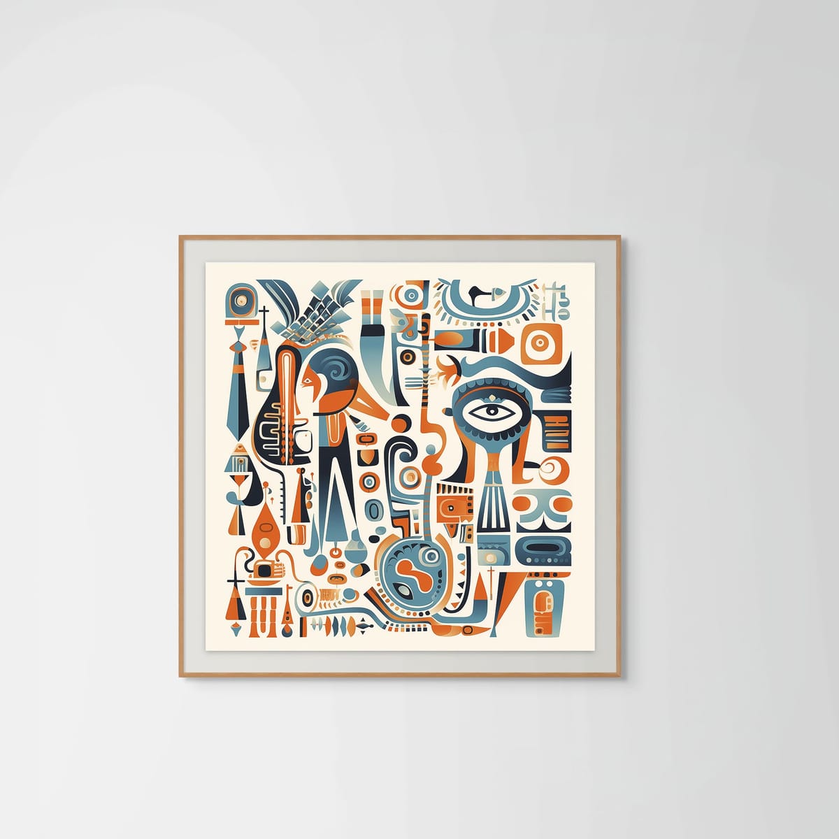 Abstract Totems – natural wood frame – framed art print – Fringe Art Studio- Wall Art- Cairo Egypt