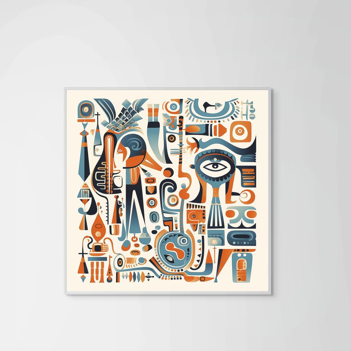 Abstract Totems – white frame – no mount – Fringe Art Studio- Wall Art- Cairo Egypt
