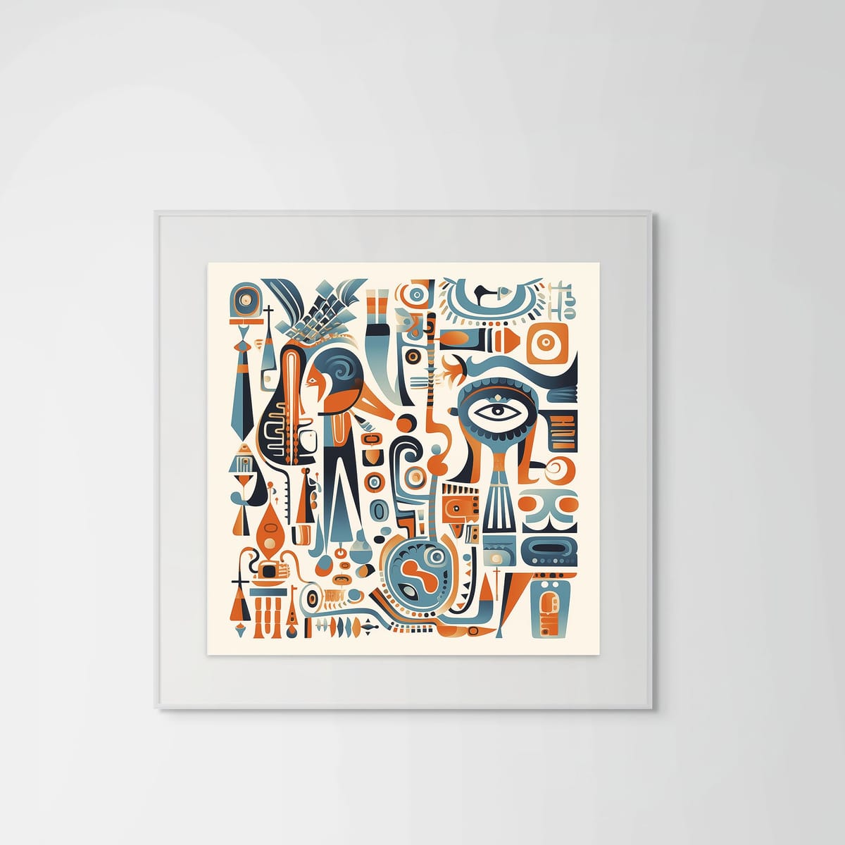 Abstract Totems – white frame – framed art print – Fringe Art Studio- Wall Art- Cairo Egypt