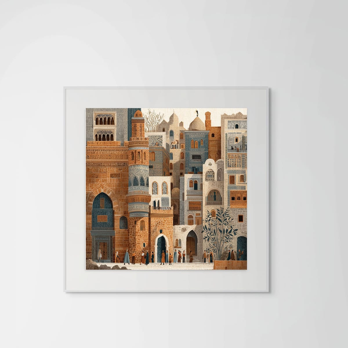 Earthy Arabesque – white frame – framed art print – Fringe Art Studio- Wall Art- Cairo Egypt