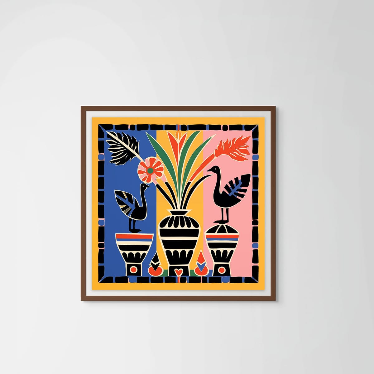 Garden Guardians – dark wood frame – framed art print – Fringe Art Studio- Wall Art- Cairo Egypt