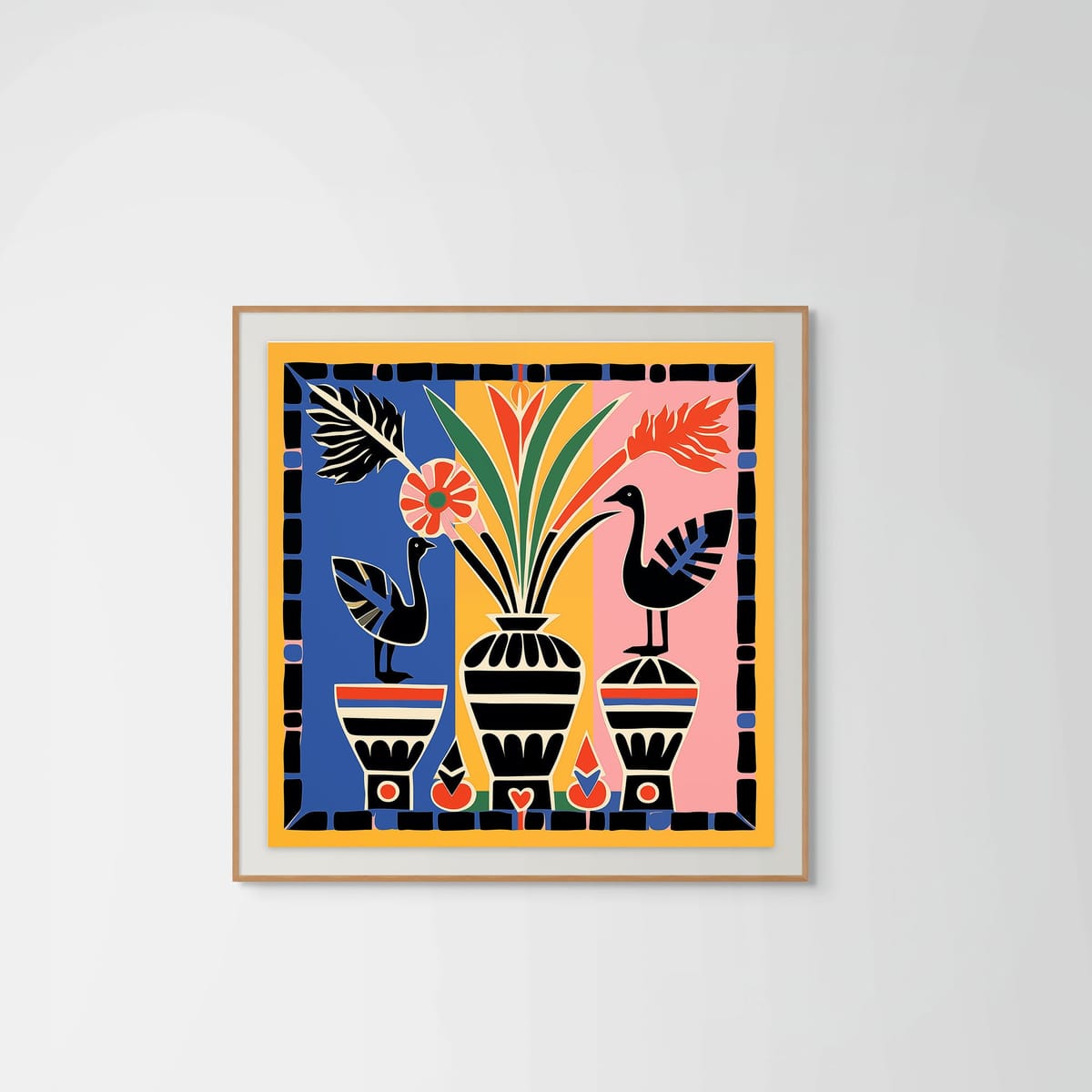 Garden Guardians – natural wood frame – framed art print – Fringe Art Studio- Wall Art- Cairo Egypt