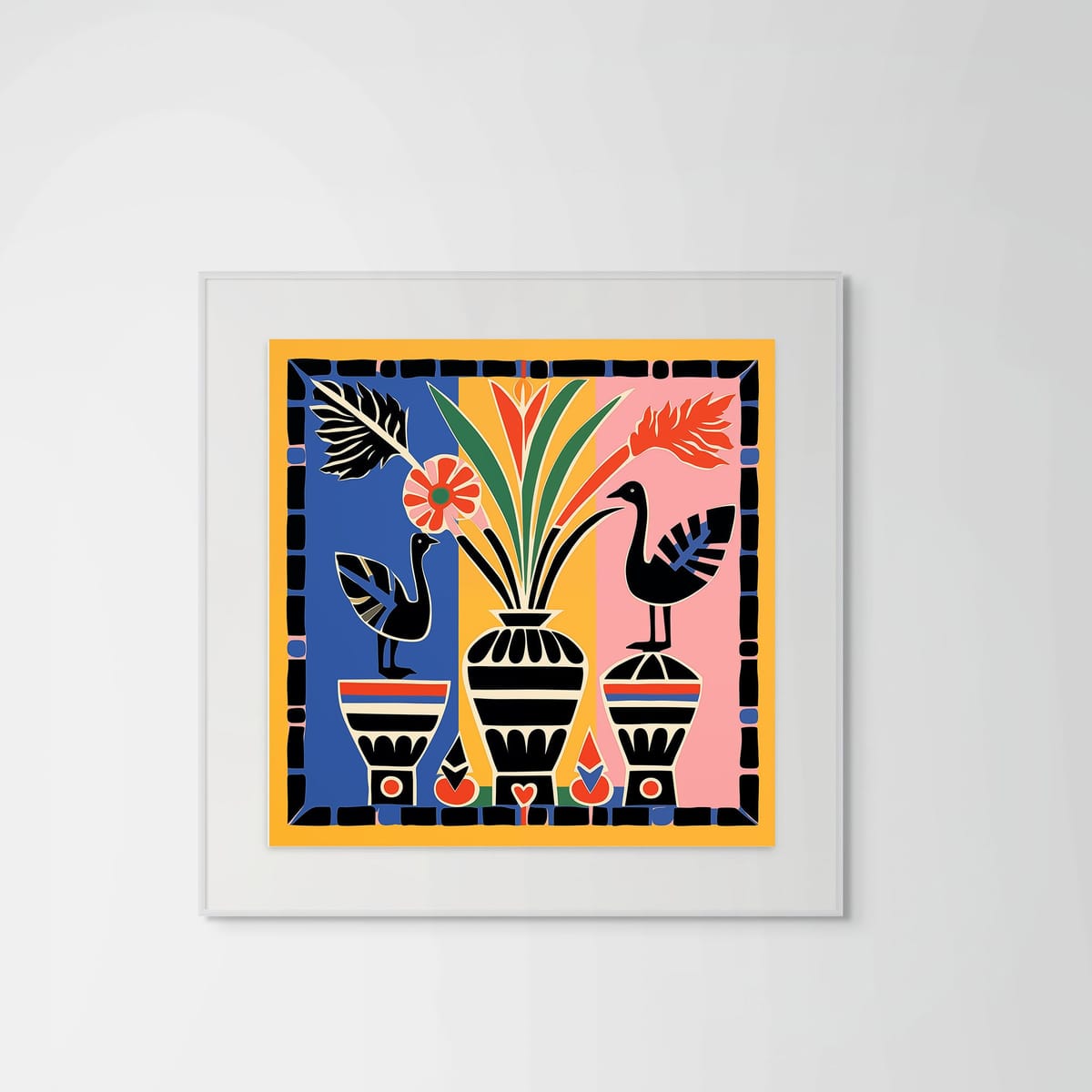 Garden Guardians – white frame – framed art print – Fringe Art Studio- Wall Art- Cairo Egypt