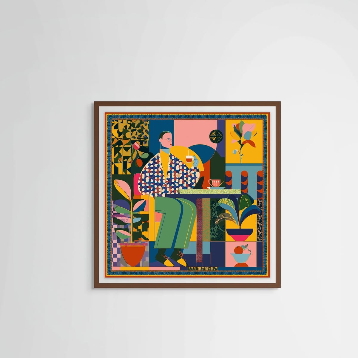 Afternoon Tea – dark wood frame – framed art print – Fringe Art Studio- Wall Art- Cairo Egypt