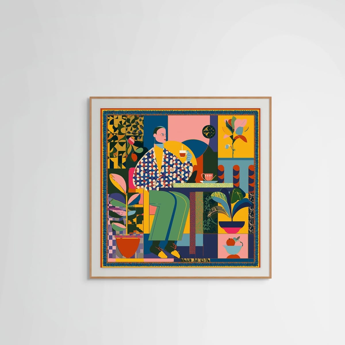 Afternoon Tea – natural wood frame – framed art print – Fringe Art Studio- Wall Art- Cairo Egypt