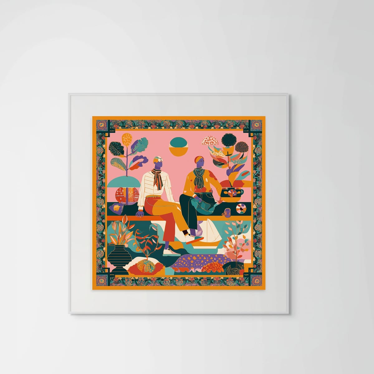 Sunset by the Nile – white frame – framed art print – Fringe Art Studio- Wall Art- Cairo Egypt
