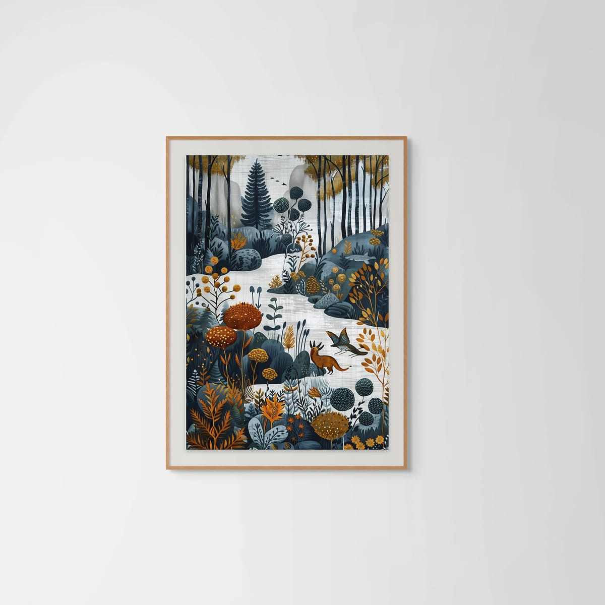 Winter Bambi – natural wood frame – framed art print – Fringe Art Studio- Wall Art- Cairo Egypt