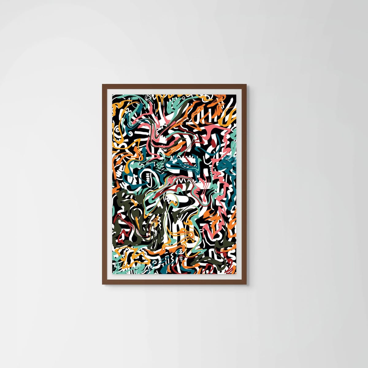 Doodles – dark wood frame – framed art print – Fringe Art Studio- Wall Art- Cairo Egypt