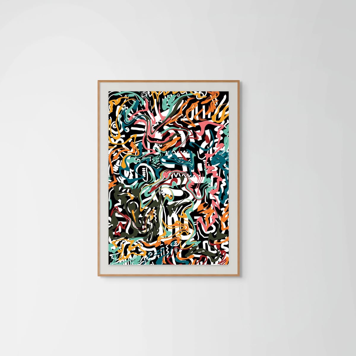 Doodles – natural wood frame – framed art print – Fringe Art Studio- Wall Art- Cairo Egypt