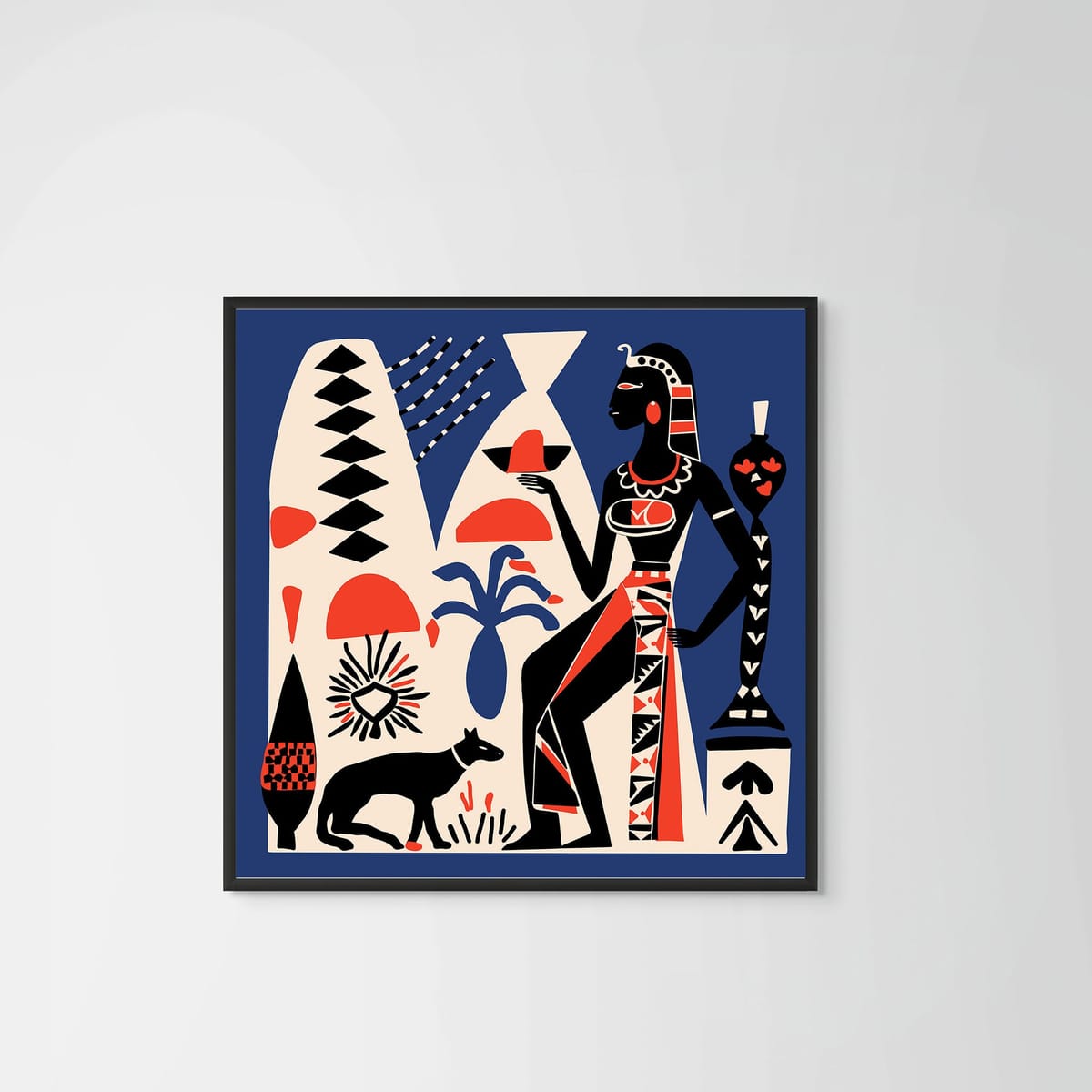 Pharaoh Magic Blue – black frame – no mount – Fringe Art Studio- Wall Art- Cairo Egypt