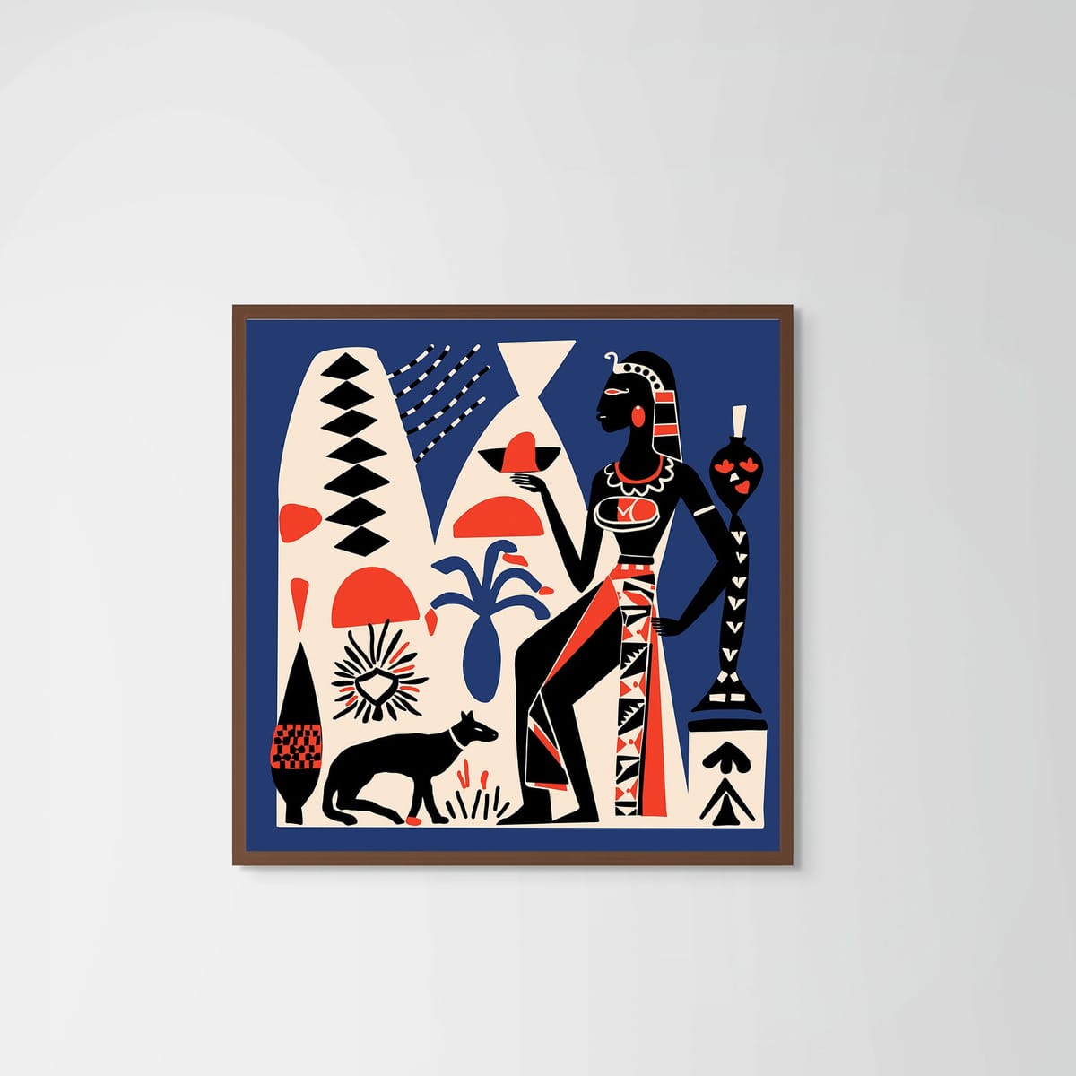 Pharaoh Magic Blue – dark wood frame – no mount – Fringe Art Studio- Wall Art- Cairo Egypt