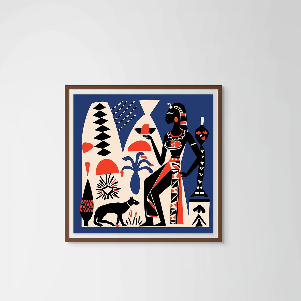 Pharaoh Magic Blue – dark wood frame – framed art print – Fringe Art Studio- Wall Art- Cairo Egypt