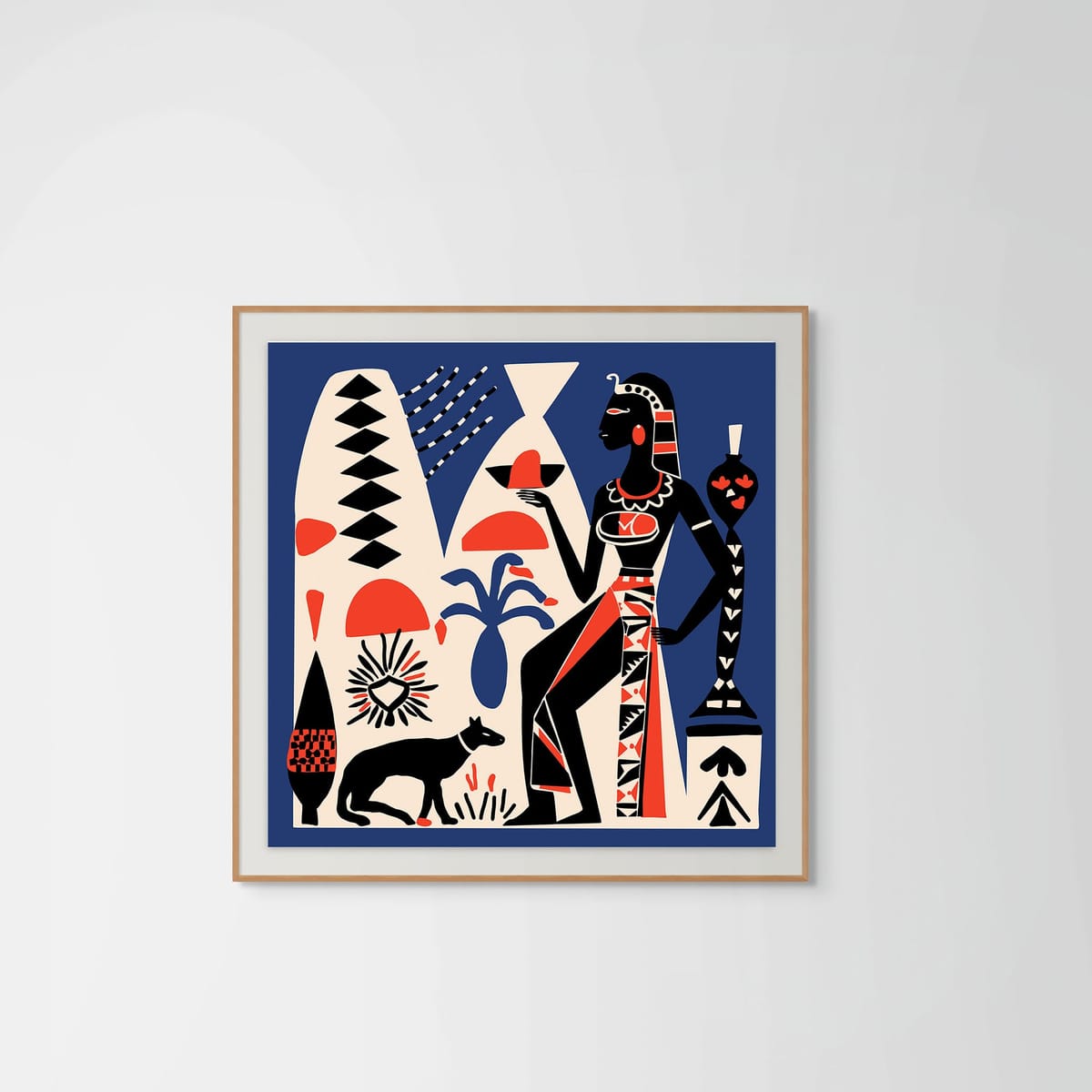 Pharaoh Magic Blue – natural wood frame – framed art print – Fringe Art Studio- Wall Art- Cairo Egypt