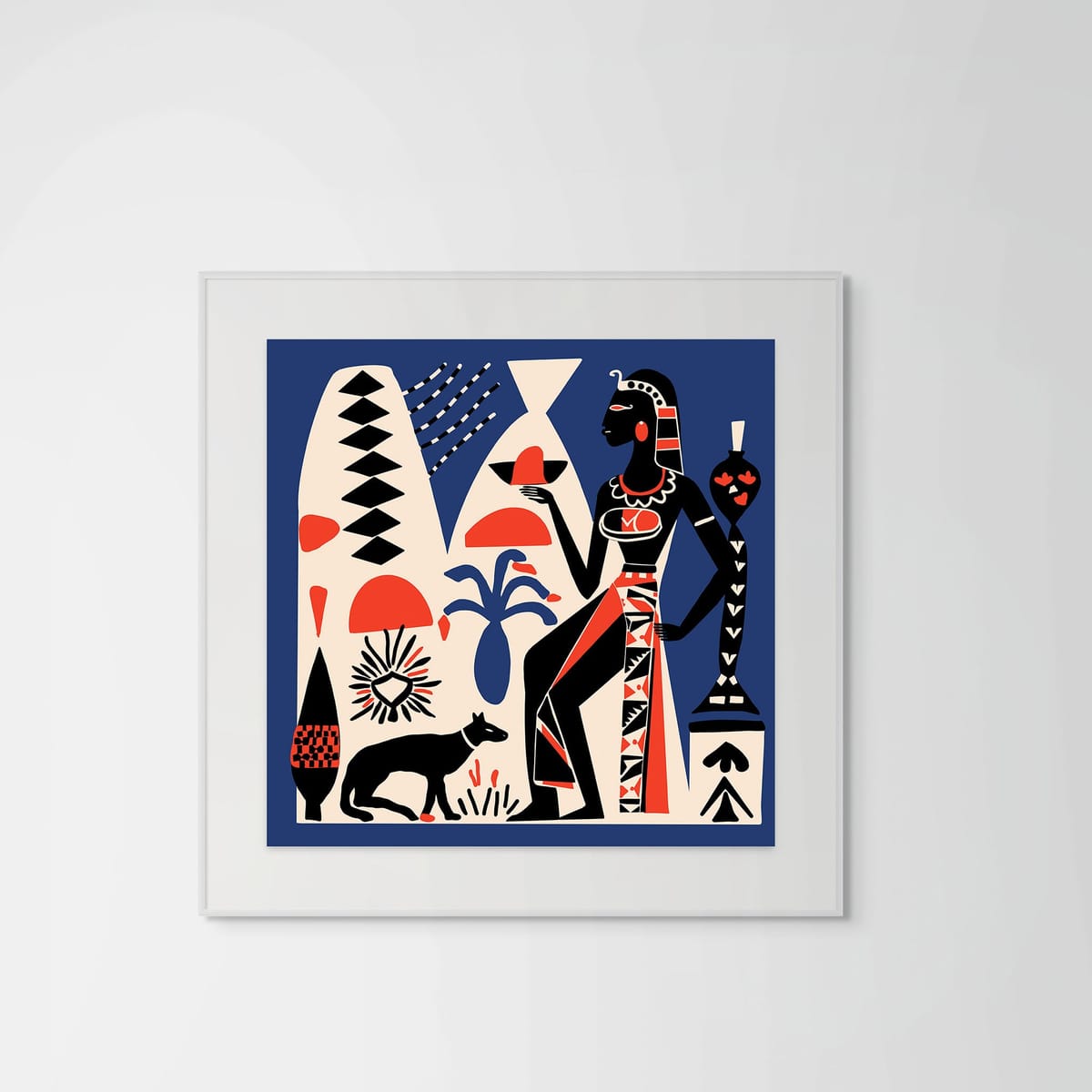 Pharaoh Magic Blue – white frame – framed art print – Fringe Art Studio- Wall Art- Cairo Egypt