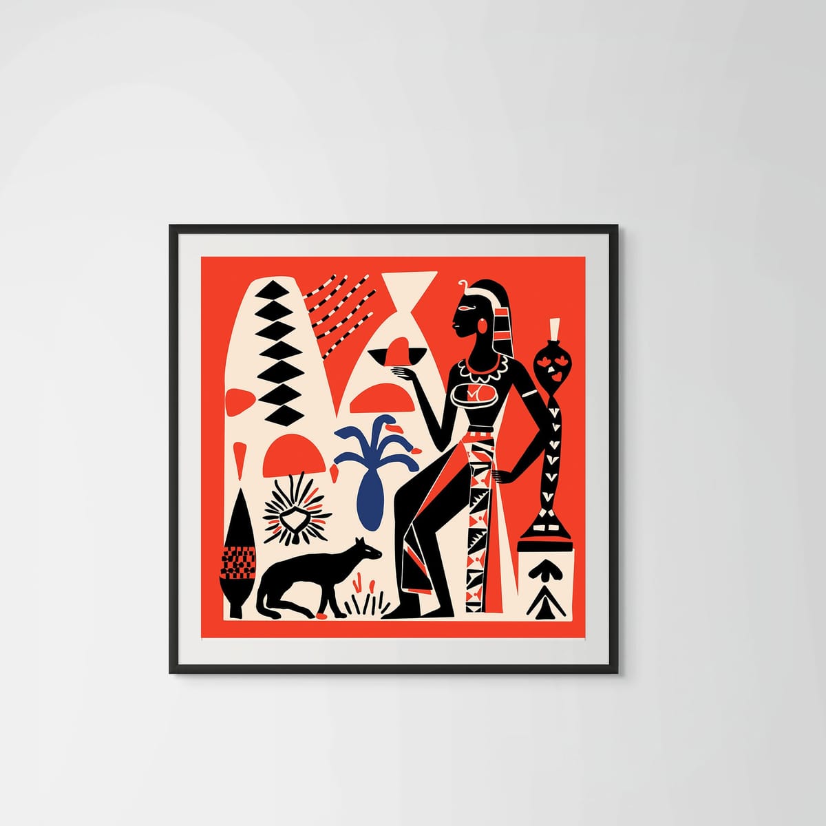 Pharaoh Magic Red – black frame – framed art print – Fringe Art Studio- Wall Art- Cairo Egypt