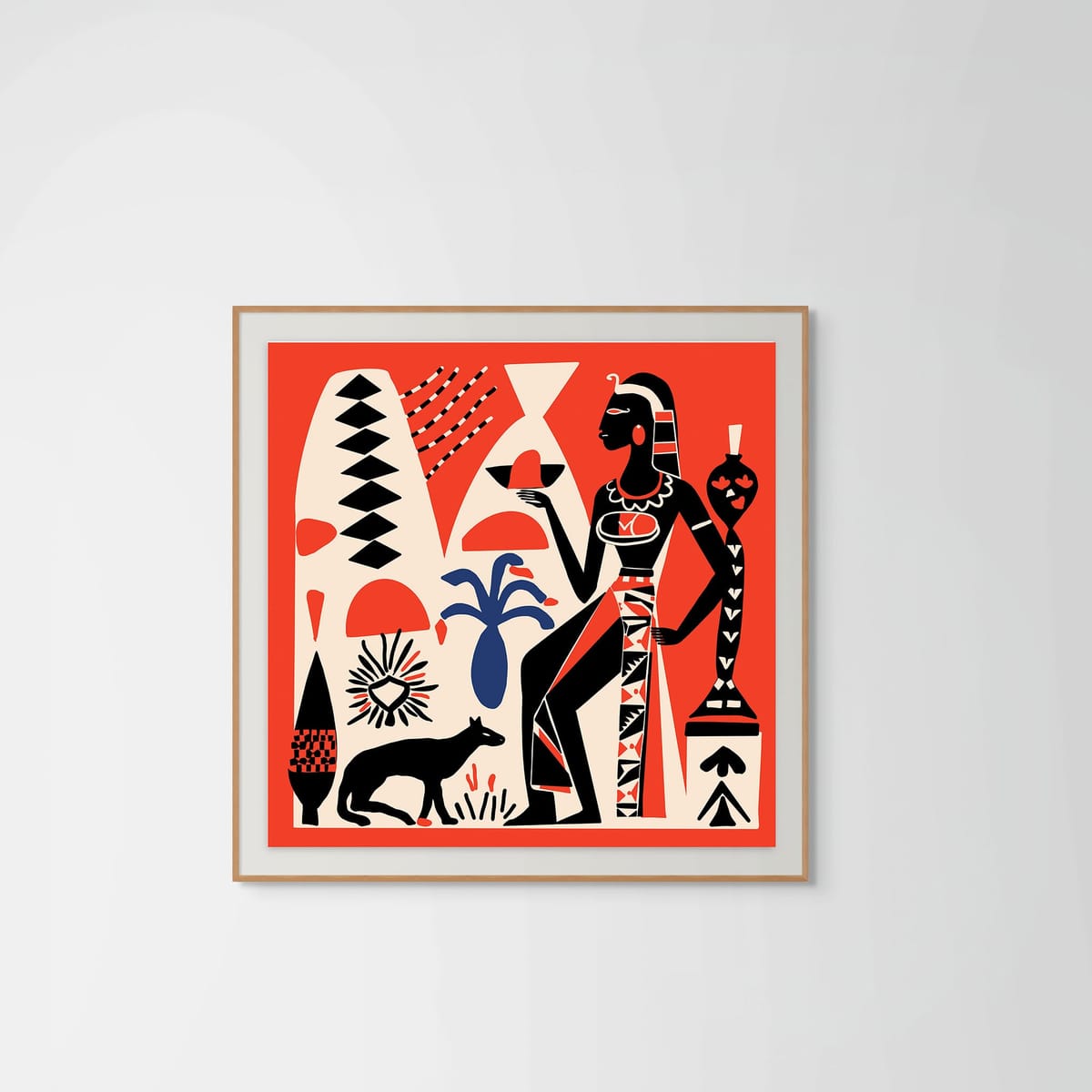 Pharaoh Magic Red – natural wood frame – framed art print – Fringe Art Studio- Wall Art- Cairo Egypt