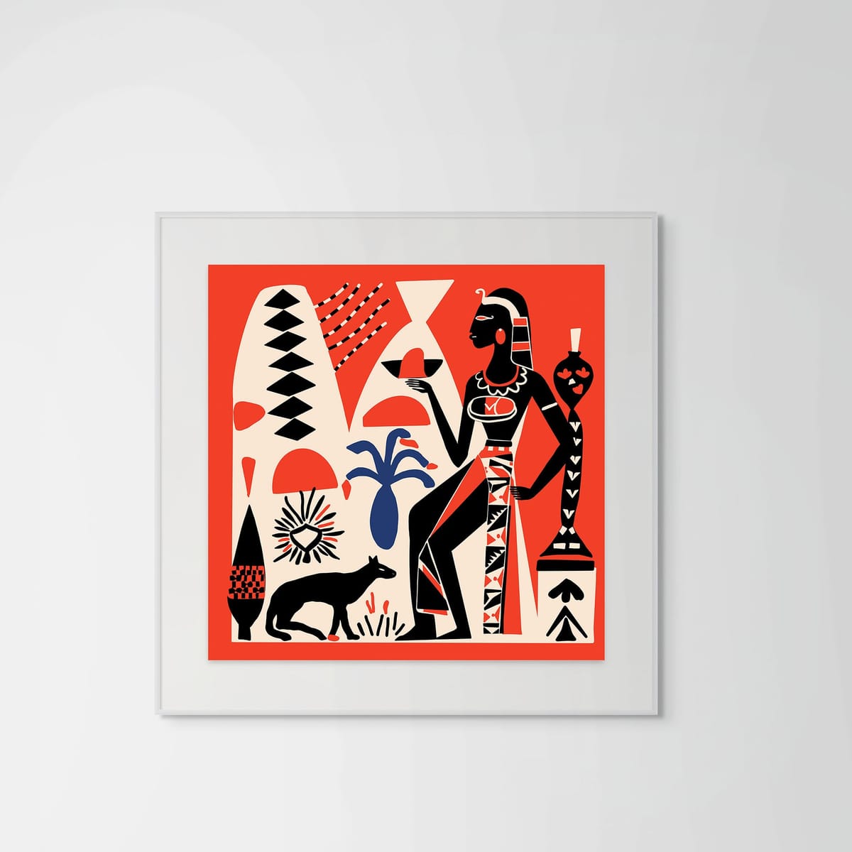 Pharaoh Magic Red – white frame – framed art print – Fringe Art Studio- Wall Art- Cairo Egypt
