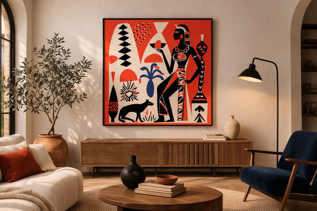Pharaoh Magic Red – wall art in home – Fringe Art Studio- Wall Art- Cairo Egypt