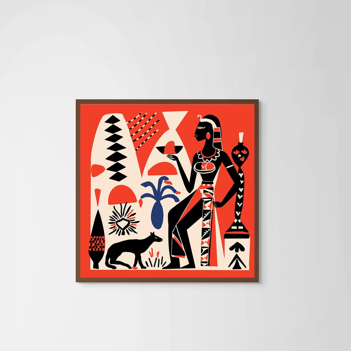 Pharaoh Magic Red – dark wood frame – no mount – Fringe Art Studio- Wall Art- Cairo Egypt