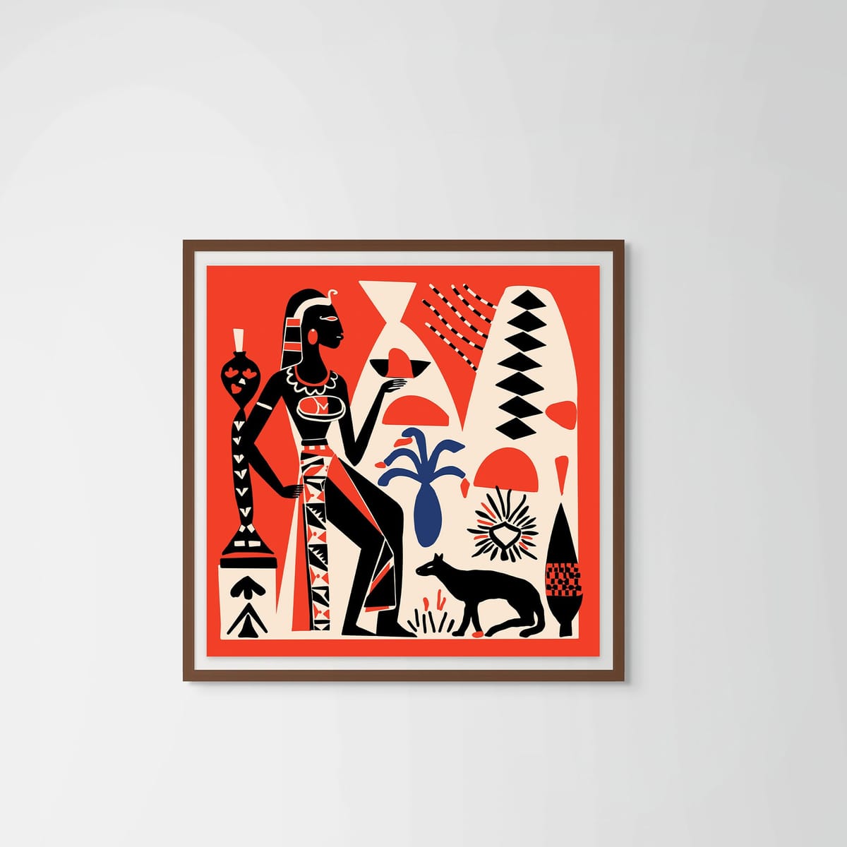 Pharaoh Magic Red – dark wood frame – framed art print – Fringe Art Studio- Wall Art- Cairo Egypt