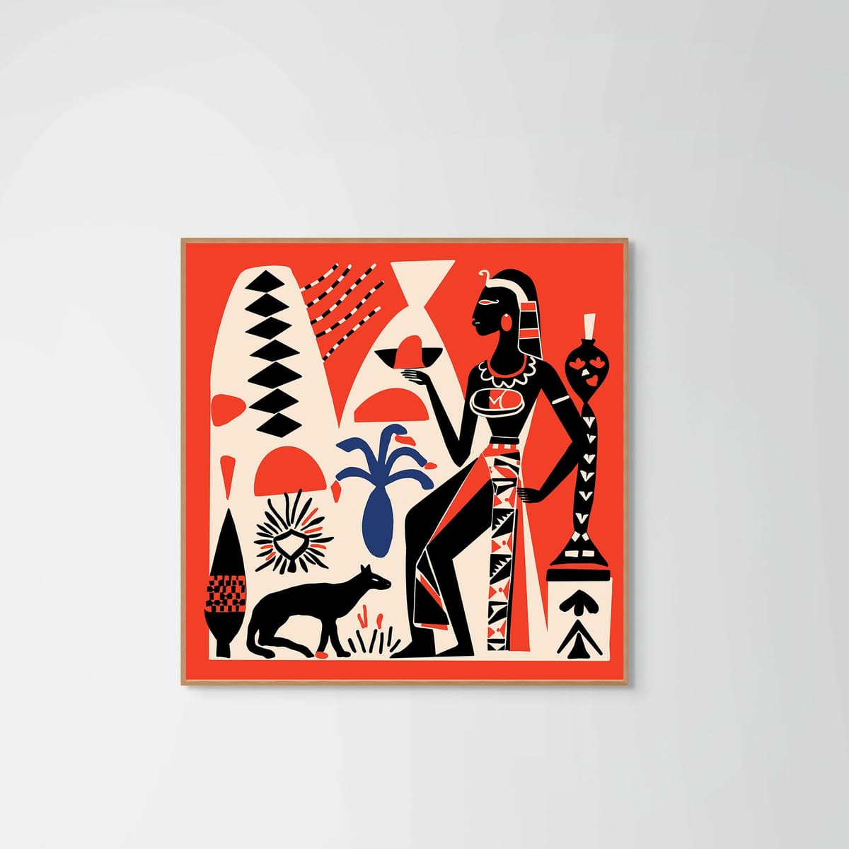 Pharaoh Magic Red – natural wood frame – no mount – Fringe Art Studio- Wall Art- Cairo Egypt