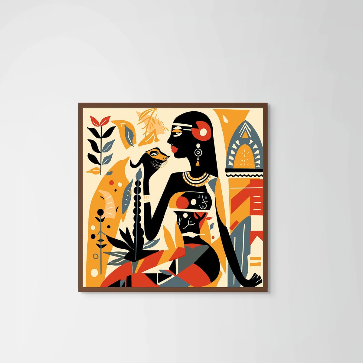 Pharaoh Tiger – dark wood frame – no mount – Fringe Art Studio- Wall Art- Cairo Egypt