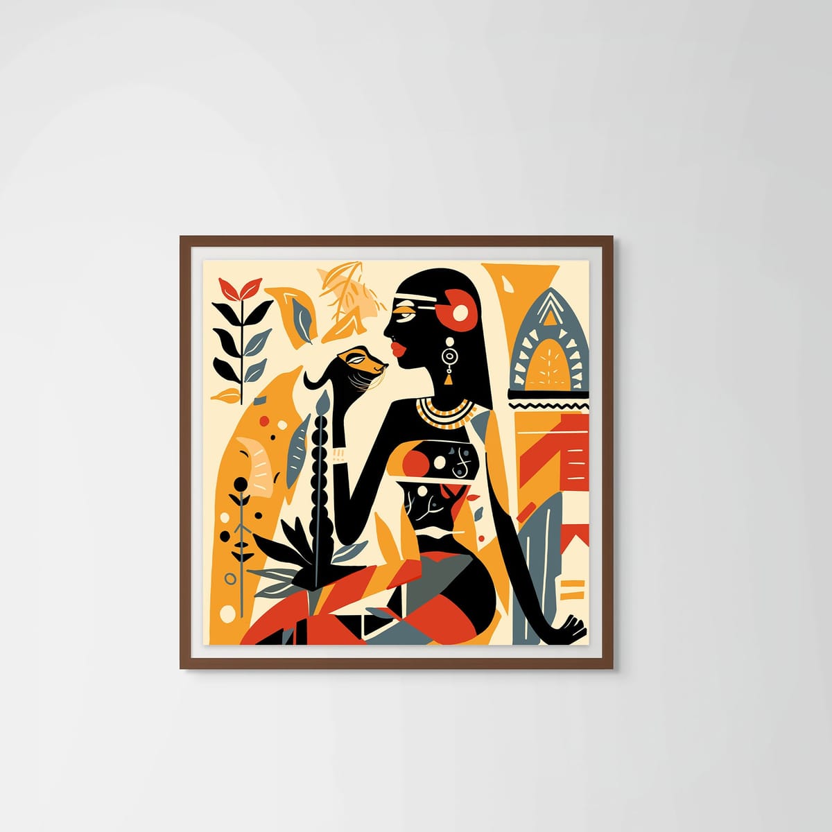 Pharaoh Tiger – dark wood frame – framed art print – Fringe Art Studio- Wall Art- Cairo Egypt