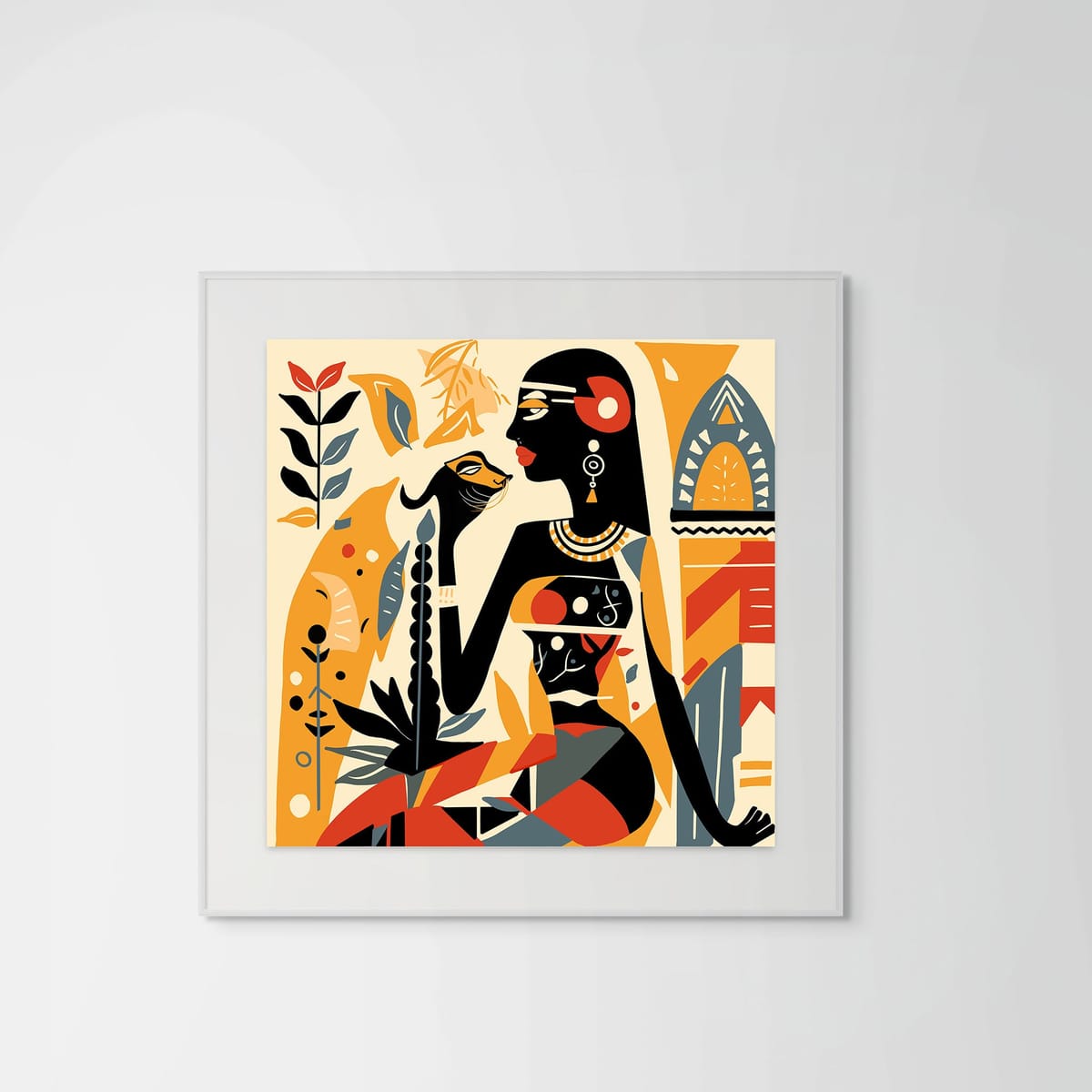 Pharaoh Tiger – white frame – framed art print – Fringe Art Studio- Wall Art- Cairo Egypt
